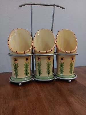 Pfaltzgraff Pistoulet Flatware Caddy 3 Sections With Metal Carrier • $25