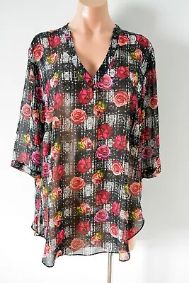 $22 • Buy ASOS Curve Top Womens Size 18 (14-16) Black Pink Floral 3/4 Sleeve Blouse 17.50