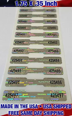 $8.99 • Buy 100 Serial Numbered Tamper Security Void Hologram Dogbone Labels Seals Stickers