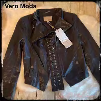 Vero Moda Classic Washed Leather Moto Jacket NWT • $259