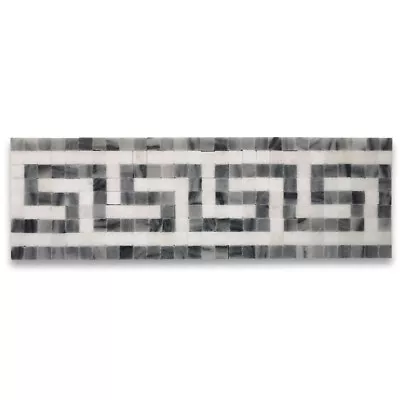 B0099H Greek Key Thassos White Bardiglio Gray Marble Mosaic Border Tile • $31.99