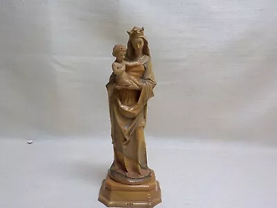 Vintage Anri Wood Carved Crowned Blessed Virgin Mary Holding Baby Jesus Figurine • $74.99