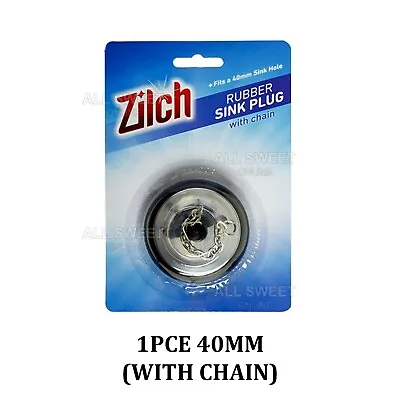 40mm Stainless Steel Basin Sink Bath Plug 50mm Rubber Black Insert With Chain AU • $10.95