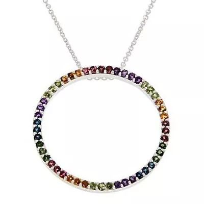 HSN Sevilla Silver Rainbow Gemstone Circle Pendant With Chain Necklace 18  • $20