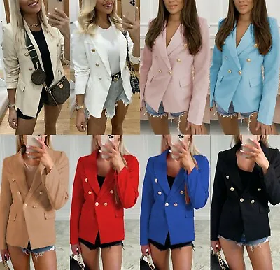 £25.90 • Buy Women’s Gold Button Blazer Ladies Double Breasted Military Formal Office Jackets