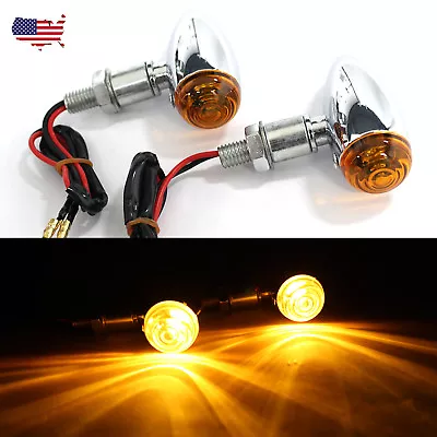 2pcs Chrome Amber Motorcycle Turn Signal Light Blinker Indicator Lamp Bullet • $16.33