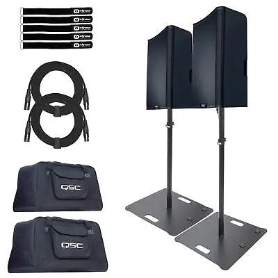 QSC K12.2 K2 Series 12  Active Powered DJ PA Speakers Pair W Black Stands Set • $2199.40