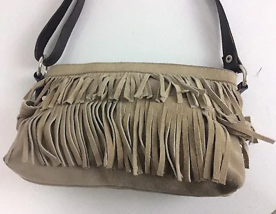 £8.99 • Buy Oasis Womens Suede Fringed Bag Beige Hobo Hippy Boho Marks Distressed 80’s Style