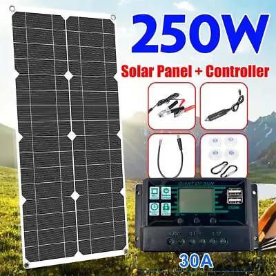 £33.89 • Buy 250W Solar Panel Kit 30A PWM Controller Battery Charger Fast Caravan RV Shed New