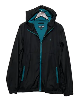VOLCOM Men's Full Zip Long Sleeve Sporty Hooded Black Jacket Sz M • $16.95