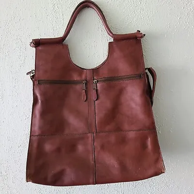 Large Vintage Ox-blood Read / Brown Leather Tote With Removable Strap  Brazil • $20