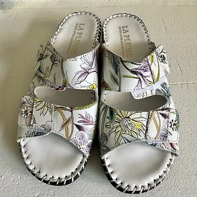 La Plume Floral Adjustable Leather Upper Insole Wedge Jessica Sandal SZ 6.5 • $35