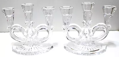 $49.49 • Buy Vintage Lead Crystal Candelabra PAIR Each Holds 3 Candles West Germany 6  Tall