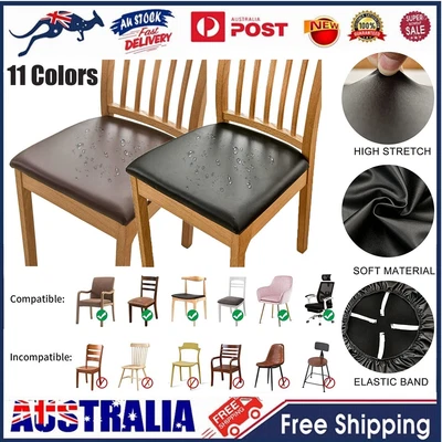 Waterproof PU Leather Chair Cushion Covers Stretch Home Dining Seat Slipcover AU • $8.69