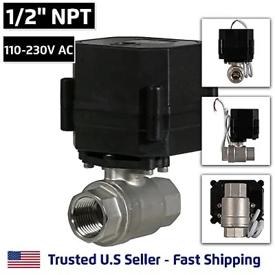 1/2  Stainless Steel Motorized Electric Ball Valve 110V 120V 220 Volt AC 2 Wire • $89.95