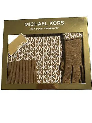 NWT Michael Kors  Women Reversible Scarf Hat Gloves Set In Box Ret$98.00 • $39.99