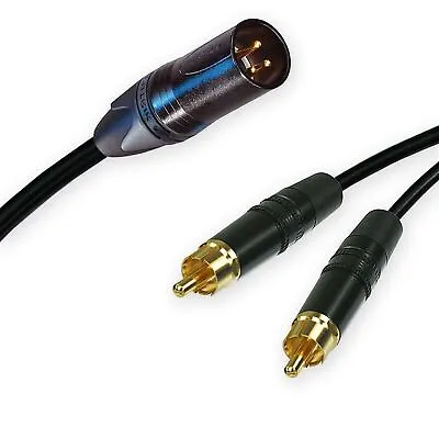 Neutrik Male XLR Split Into 2 Dual Phono RCA Cable. Splitter Summing Lead 3m+ • £24.58