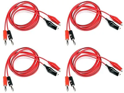 4X Pair Red And Black Alligator Test Lead 2 Clips To Banana Plugs VOM Multimeter • $11.97