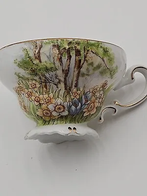 Vintage Occupied Japan Hand Painted Teacup And Saucer Trees Flowers Set  • $19