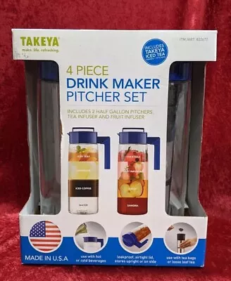 Takeya 4 Piece Drink Maker Infuser Pitcher Set Tea Coffee Fruit Water BLUE NIB • $38