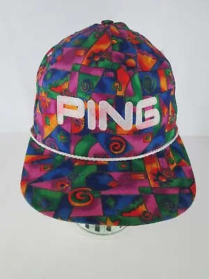 VTG 90s PING Colorful All Over Print Golf Cap Hat Bright Rope Bill Made In USA • $200