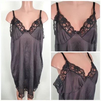$28.99 • Buy Vintage Vassarette Sissy 46 Nylon Full Slip Nightgown Lace Bodice Black Sissy