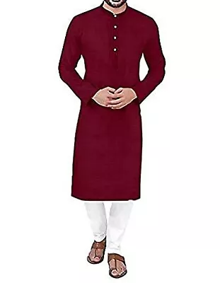 Men's Cotton Maroon Kurta & White Pajama Set Traditional Wedding Wear Men Suit • $25.54