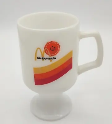 Vintage Mcdonalds Sunshine Smiley Milk Glass Tall Pedestal Coffee Cup Mug • $21.80