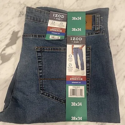 Izod Men's Comfort Stretch Straight Fit Jeans 38x34 BLUE • $29.99
