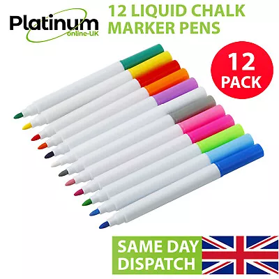 12 Colour Liquid Chalk Pens Marker Glass Windows Blackboard Plastic Pen Pencil • £3.95