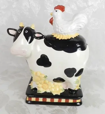 Vtg Ceramic Country Cow & Chicken Cookie Jar 10.5  H • $32.99