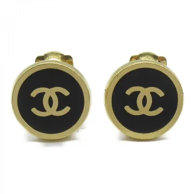 CHANEL COCO CC Mark Clasp Earrings Gold Plated Vintage • $550