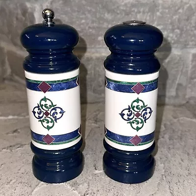 Vintage Set Of 2 Mr Dudley Blue Porcelain 7.5” Salt & Pepper Mill Grinder Shaker • $19.97