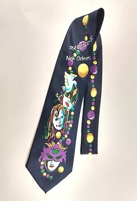 Mens Necktie Mardi Gras New Orleans A. Rogers Navy Blue 57 Inches Great Graphics • $10.50