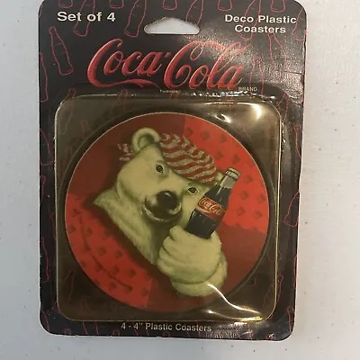 Vintage 1996 Coca Cola Polar Bear Plastic Deco Coasters 4 In. Set Of 4 NOS • $8.99