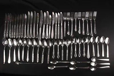 61 Pieces Stainless Steel Flatware Mismatched Fork Spoon Knife Mint Julep Straw • $39.94