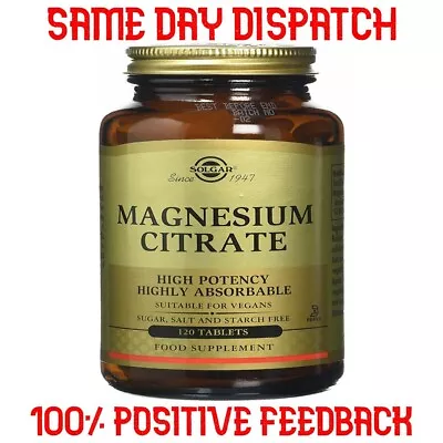 £14.95 • Buy Solgar Magnesium Citrate Food Supplement For Vegans Vegetarian 120 Tablets Pack