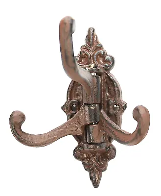 Swivel Hook Cast Iron Coat Rack Purse Wall Hanger Antiqued Brown 5  H • $14.36