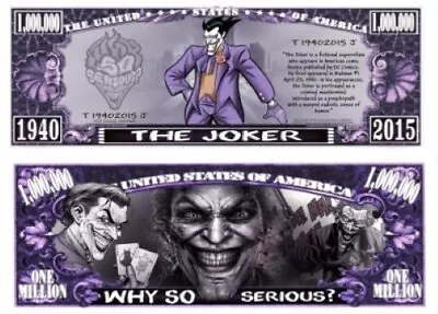 Joker Comic Pack Of 100 Collectible 1 Million Dollar Bills Funny Money Novelty • $19.95