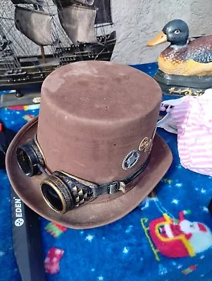 Steampunk Cosplay Mens Brown Top Punk Hat With Goggles Size One Size • $35