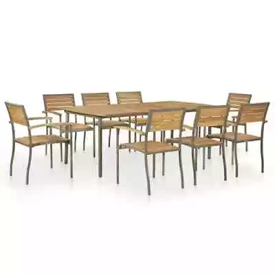 Patio Dining Set 9 Piece Table And Chairs Solid Acacia Wood And Steel VidaXL Vid • $1101.99
