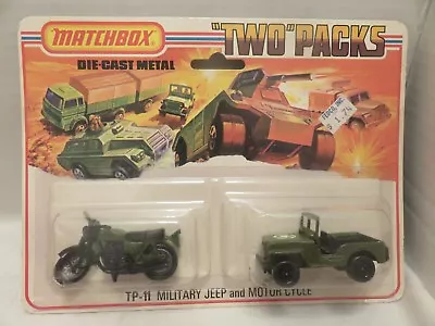 Matchbox Two Packs Military Jeep MotorCycle TP-11 Die Cast Metal England C 1976  • $65.39