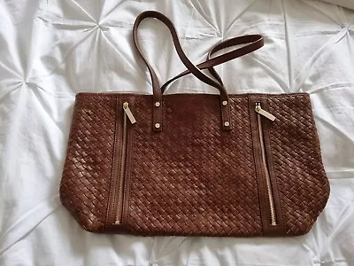 Ladies M&s Autograph Large Brown Leather Handbag Overnight Bag • £18