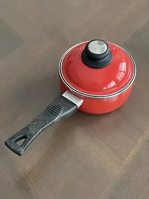 Vintage Megaware 1 Qt. Saucepan With Lid Made In Spain Ceramic Flame Red • $12.99