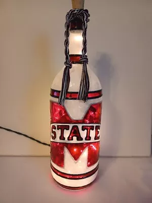 Mississippi State Inspired Hand Painted Lighted Wine Bottle Stained Glass Look • $54.95