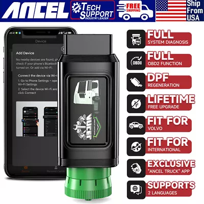 ANCEL HD120 Bluetooth Diesel Heavy Duty Truck Scanner All System DPF Regen Tool • $194.99