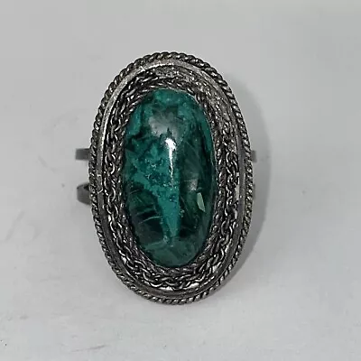 Israel 925 Sterling Silver Green Malachite Ring Size Adjustable Vintage • $24.99