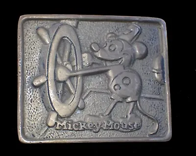 Classic Solid Brass Mickey Mouse Steamboat Willie Belt Buckle Vintage 1970's • $45