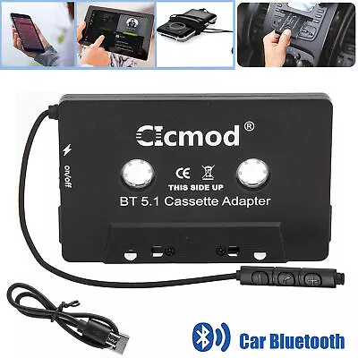 Car Stereo Audio Tape Cassette Adapter To Aux Bluetooth 5.1 For Iphone Ipod Mp3 • £11.99