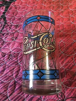 Vintage Pepsi Cola Tiffany Style Drinking Glass Blue Diamond Stained • $15